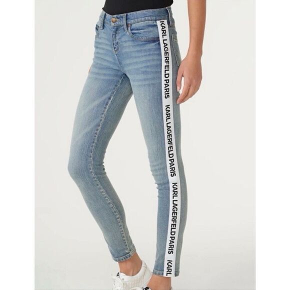 Karl Lagerfeld Denim - KARL LAGERFELD PARIS Contrast Logo Taping Denim Jeans Blue 4